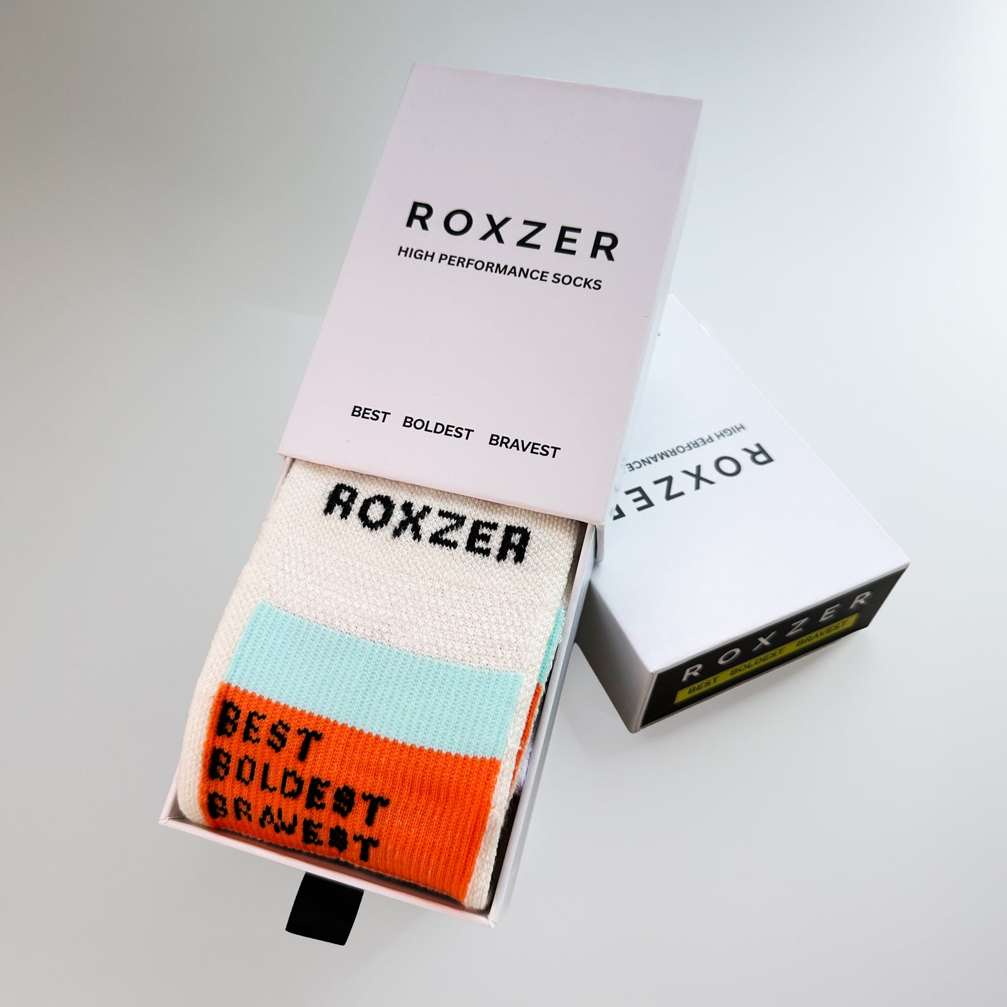 ROXZER Bold Block Merino HYROX performance sock, orange & blue, gift box